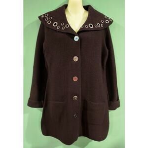 Lauren Hansen Studio Boiled Wool Jacket with Large Grommets, Brown, Sz M